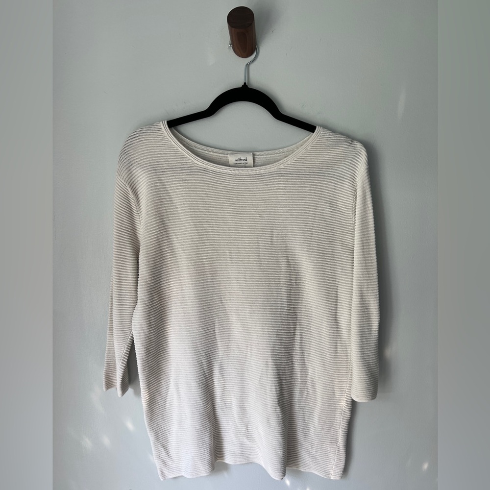 Aritzia Wilfred Boatneck Ribbed Sweater in White, Size XS